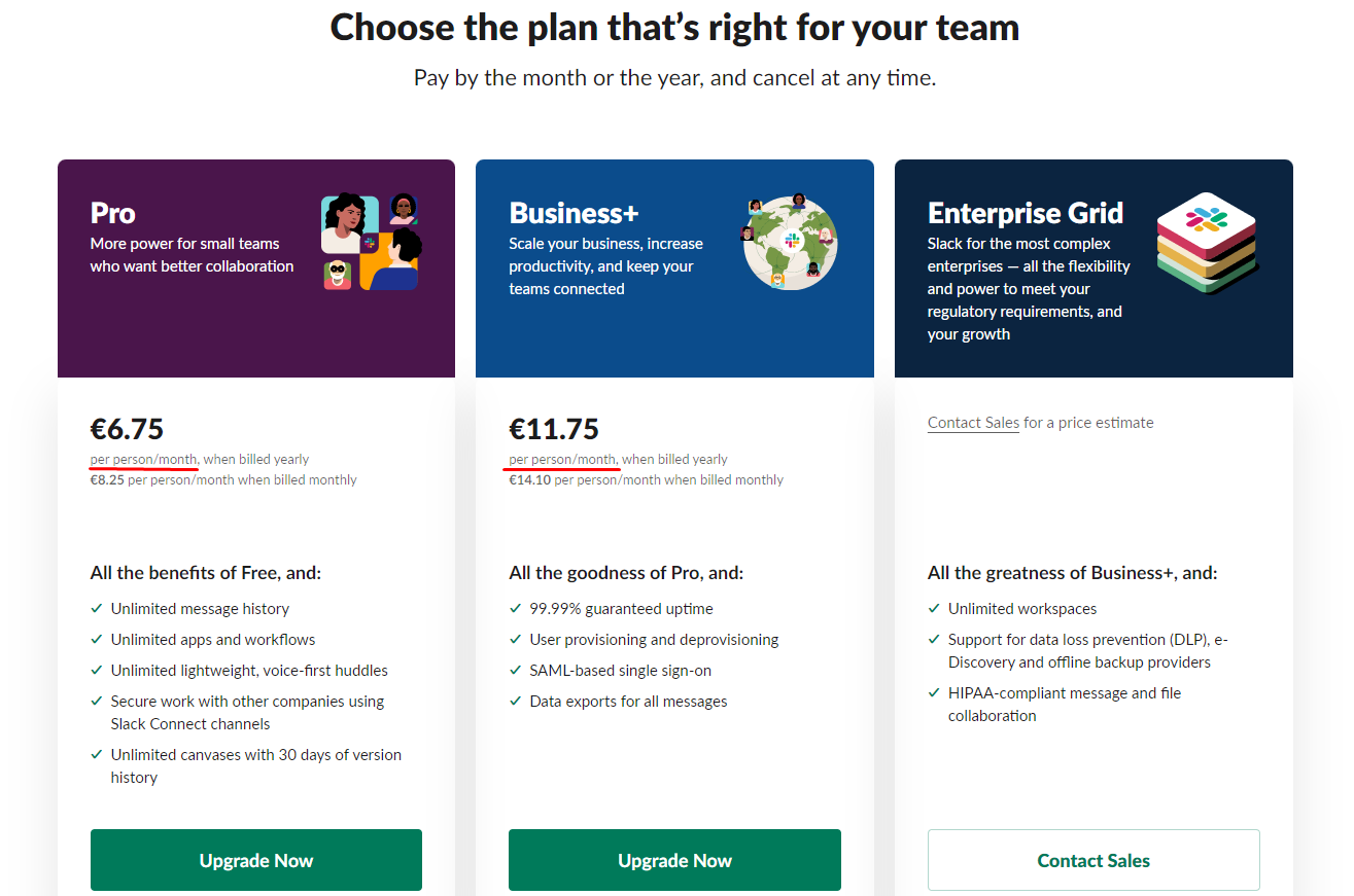 Slack pricing
