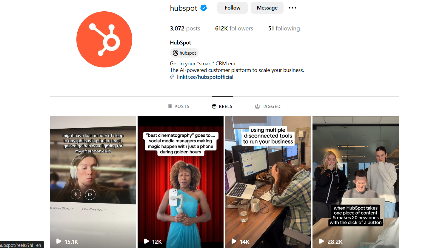 Screenshot of HubSpot’s Instagram Videos
