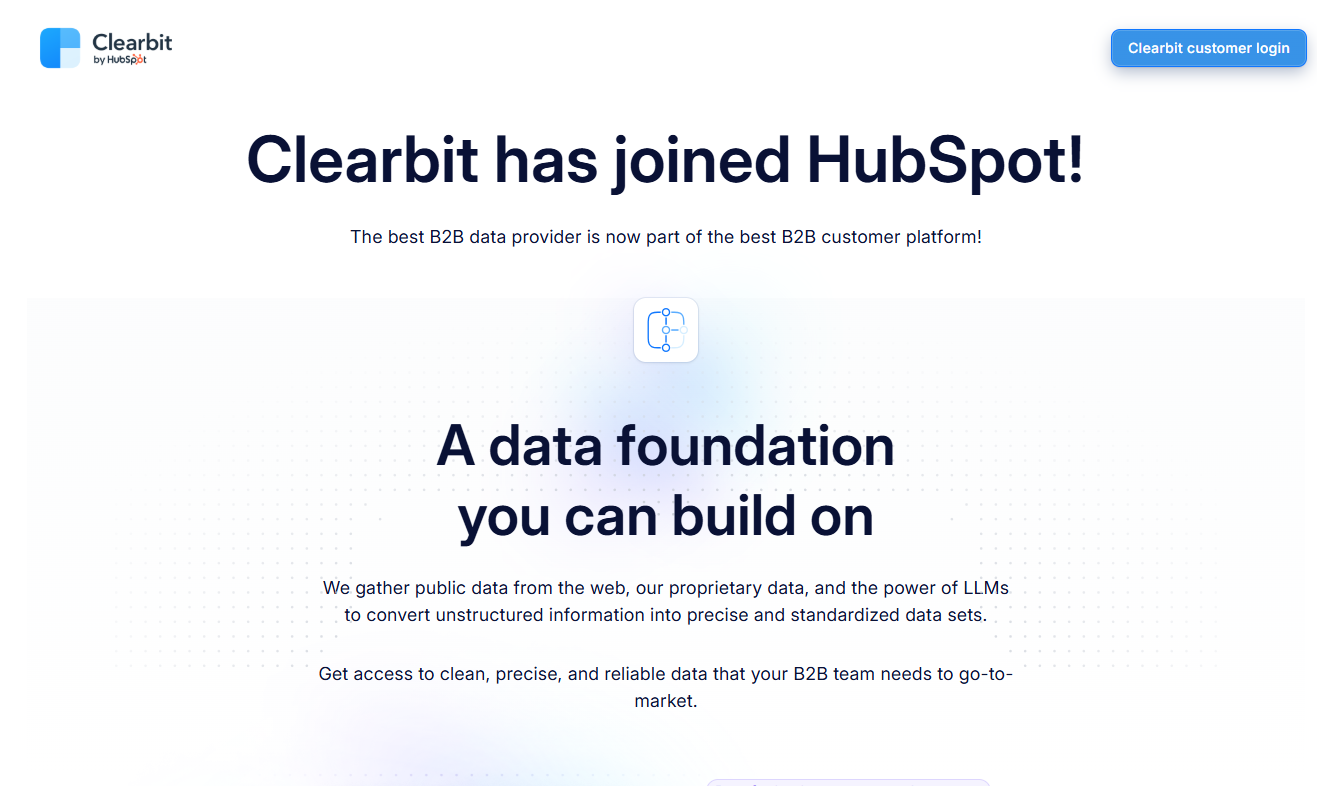 Screenshot of the Clearbit website