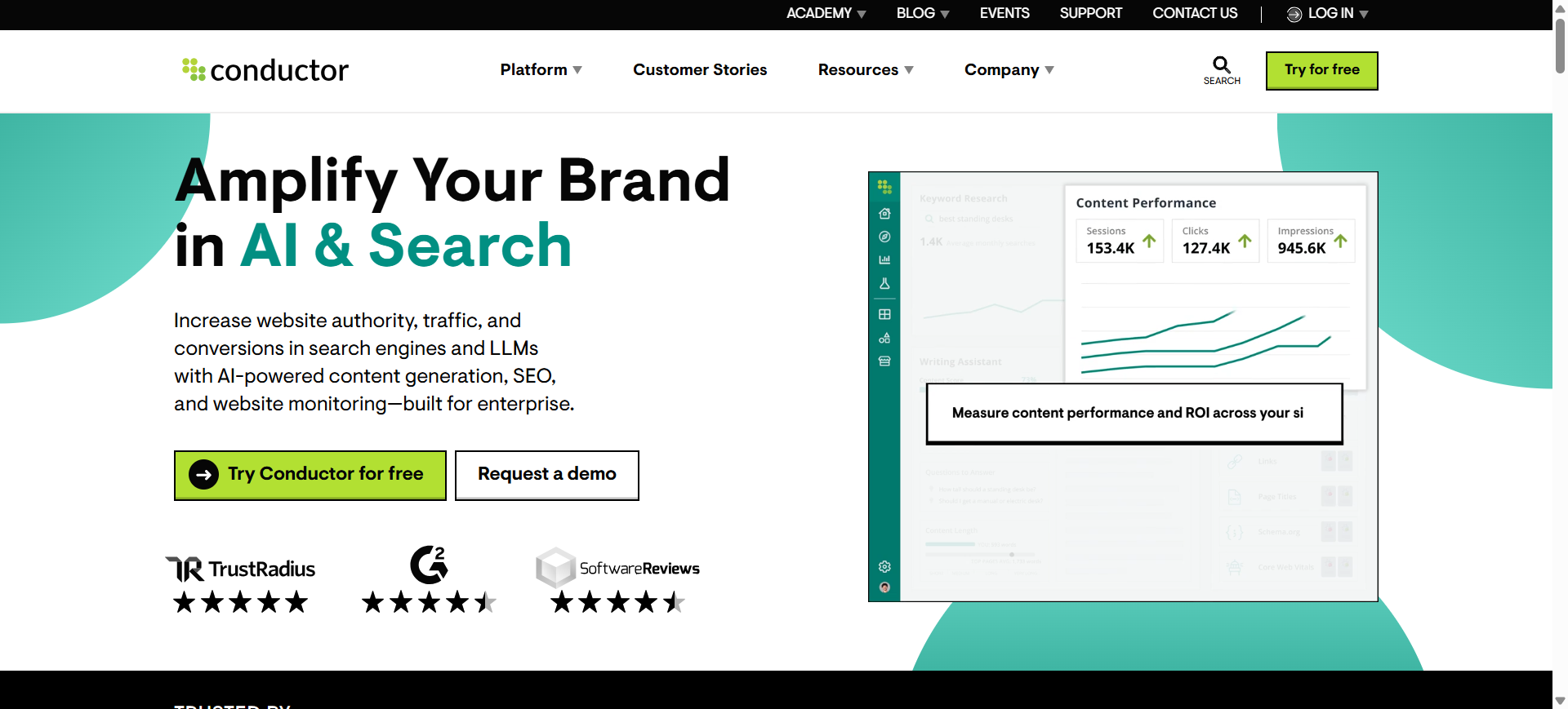 Homepage screenshot of the Conductor enterprise SEO tool