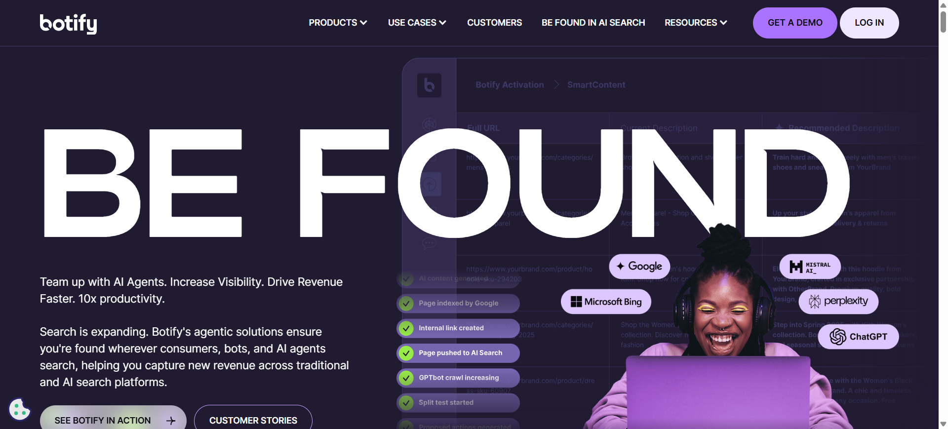 Homepage screenshot of Botify enterprise SEO tool