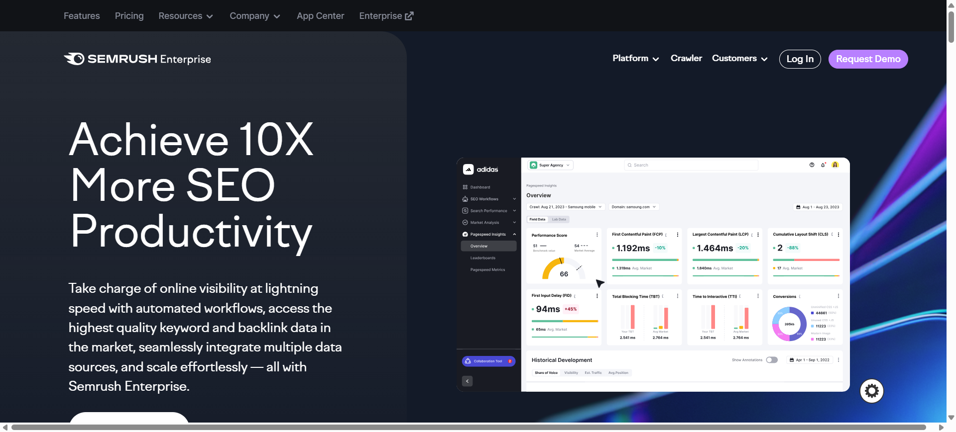 Homepage screenshot of Semrush Enterprise SEO tool